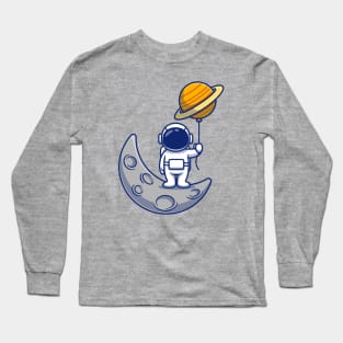 Cute Astronaut Standing On Moon Long Sleeve T-Shirt